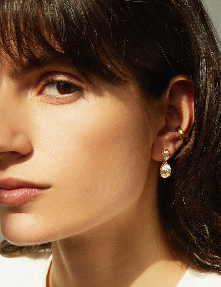 Lab Grown White Sapphire Pear Drop Earrings