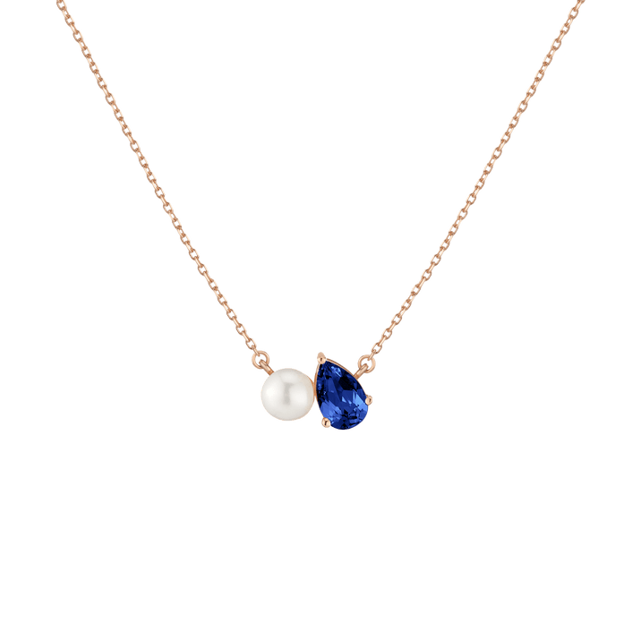 Pearl Toi et Moi Necklace Vermeil 14k 18k Rose Gold Blue Sapphire First
