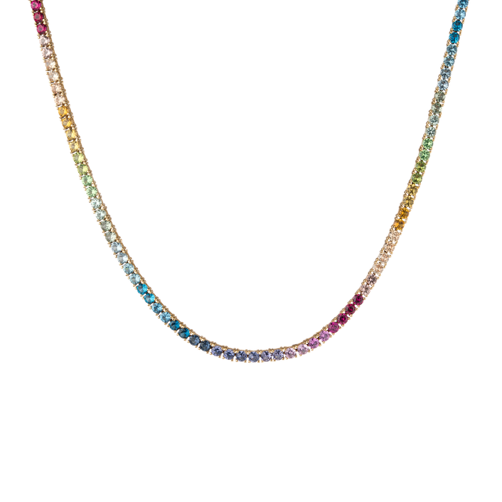 Ombre Rainbow Tennis Necklace Vermeil Yellow Gold 16in First