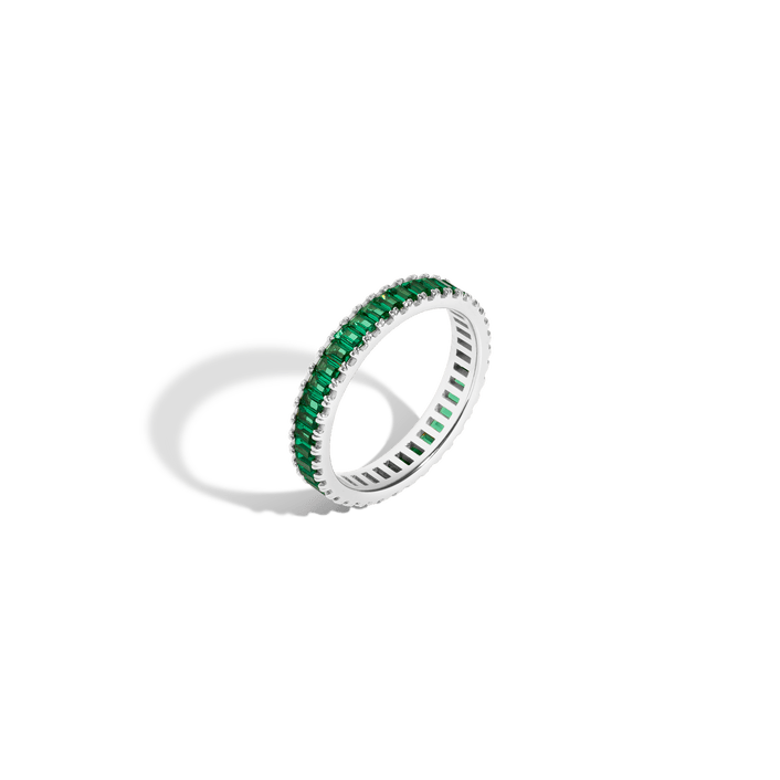 Green Sapphire Baguette Eternity Ring Vermeil White Gold First