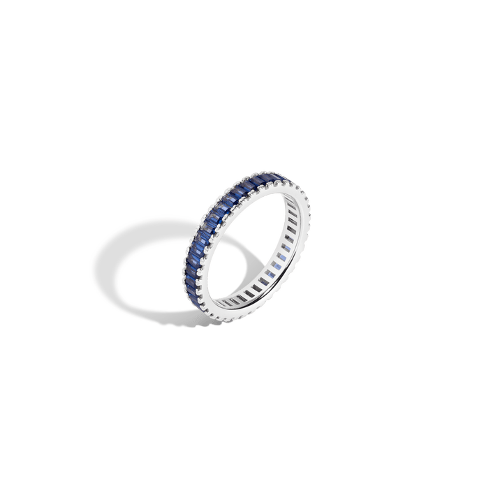 Blue Sapphire Baguette Eternity Ring Vermeil White Gold First