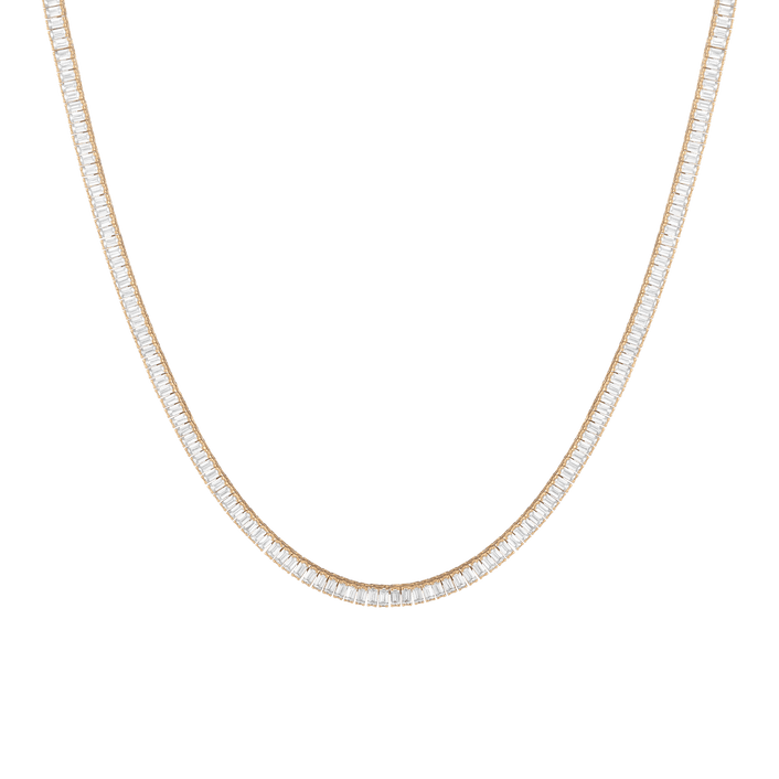 White Sapphire Baguette Tennis Necklace Vermeil Yellow Gold 13ct First
