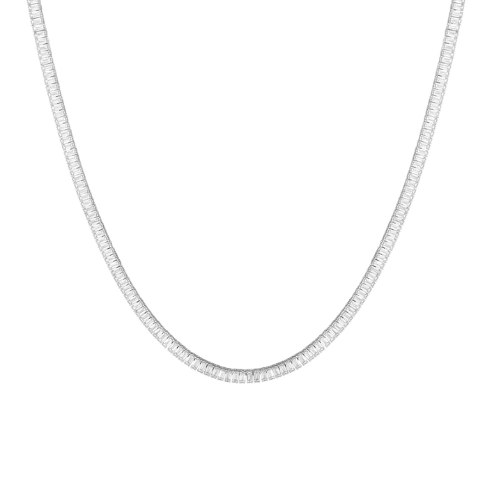 Lab Grown White Sapphire Baguette Tennis Necklace