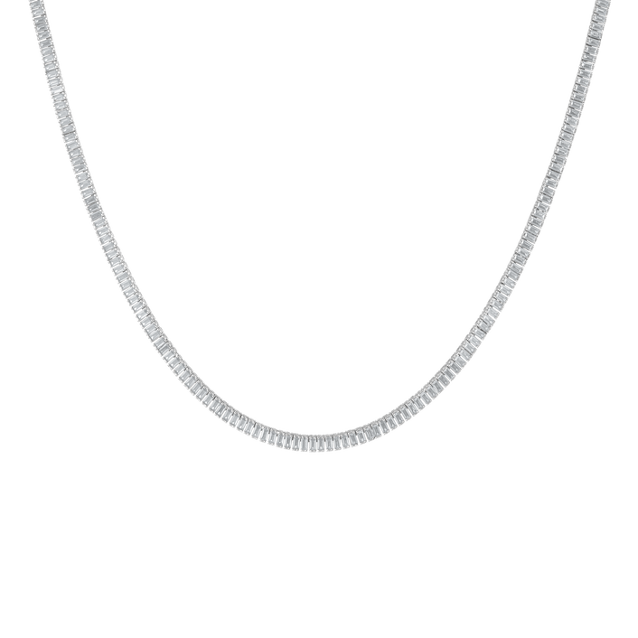 Lab Grown Blue Tourmaline Baguette Tennis Necklace Vermeil White Gold 16in First