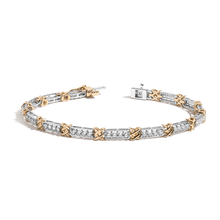 Lab Grown Diamond X Tennis Bracelet 14k Yellow / White Gold 6in 6.5in 7in First