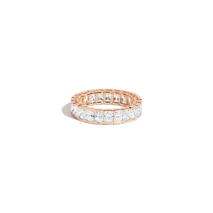 Radiant Lab Grown Diamond Semi-Bezel Eternity Ring 14k 18k Rose Gold First