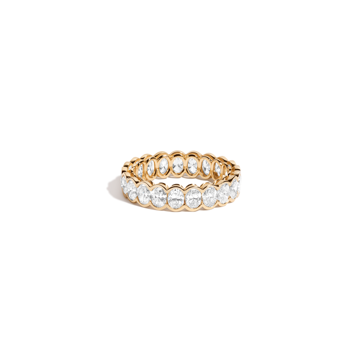Oval Lab Grown Diamond Semi-Bezel Eternity Ring 14k 18k Yellow Gold First