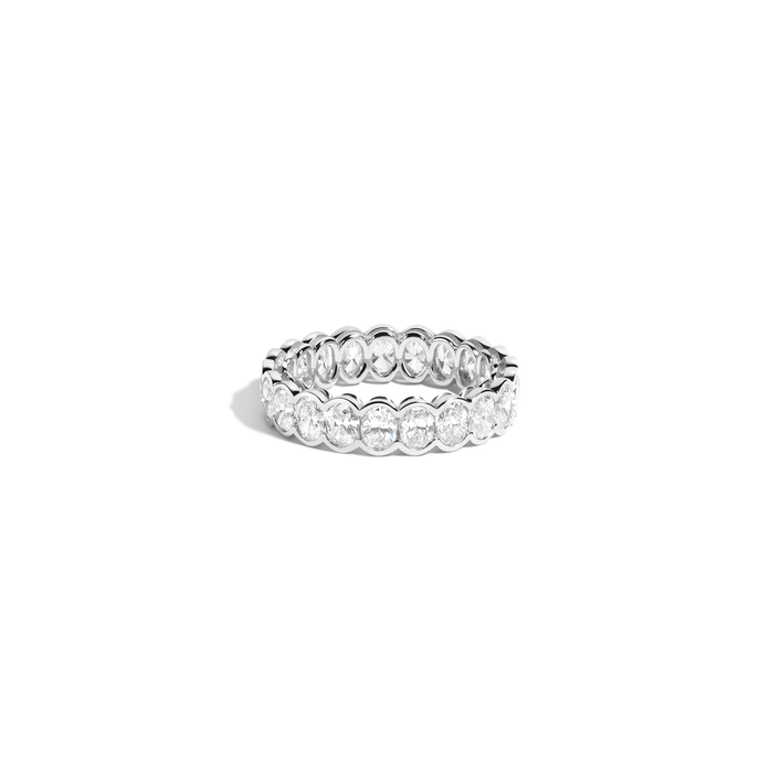 Oval Lab Grown Diamond Semi-Bezel Eternity Ring 14k 18k White Gold First