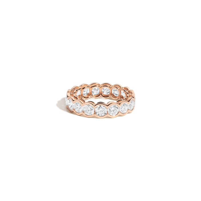 Round Lab Grown Diamond Semi-Bezel Eternity Ring 14k 18k Rose Gold First