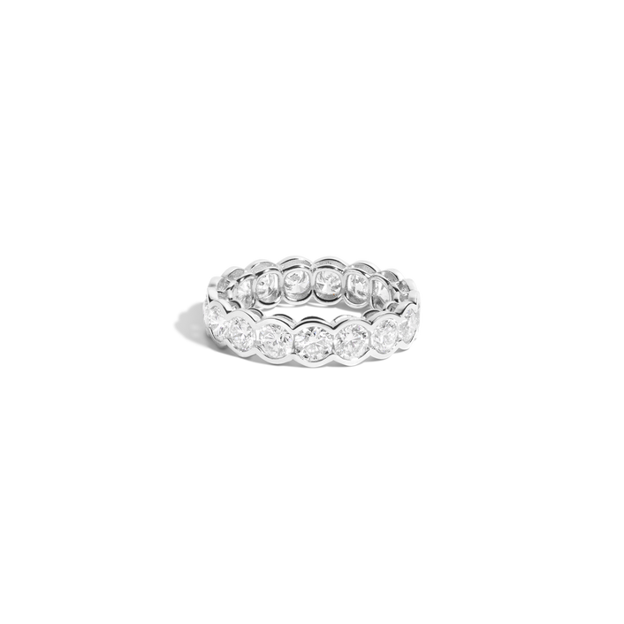 Round Lab Grown Diamond Semi-Bezel Eternity Ring 14k 18k White Gold First