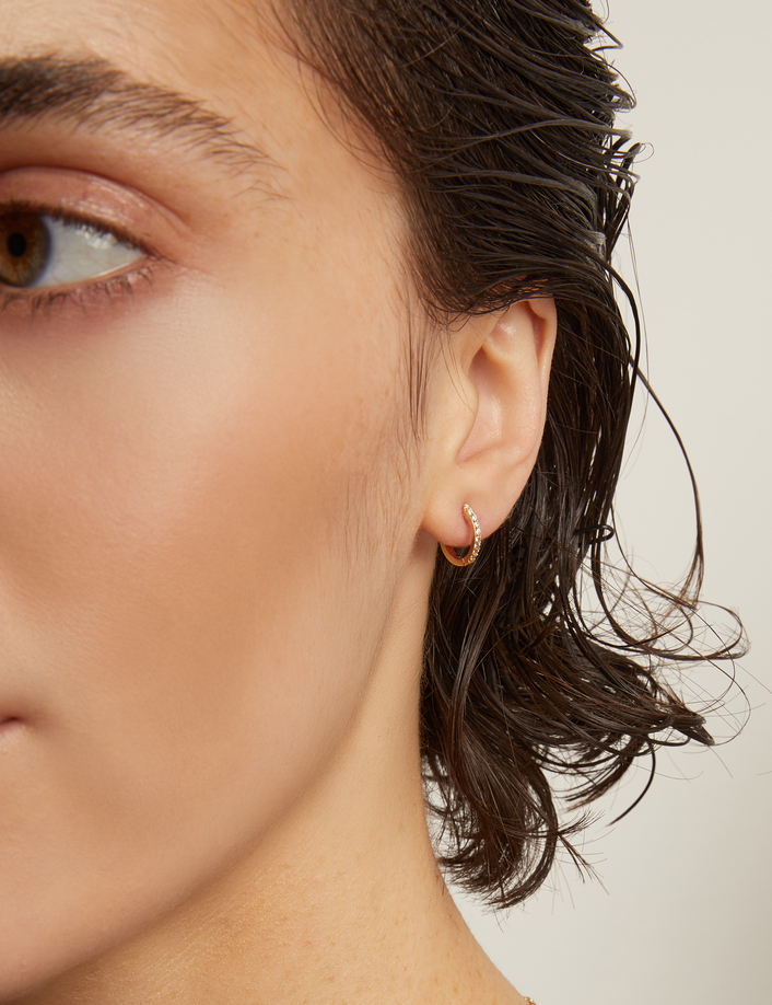 Petite Lab Grown White Sapphire Huggie Earrings