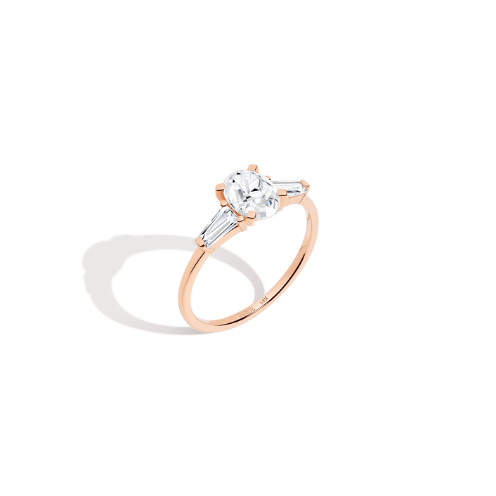 Oval Cut Tapered Baguette Diamond Ring 14K 18K Platinum Rose Gold Lab-grown Natural First